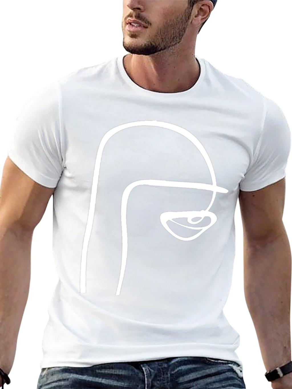 Abstract Face Line Art Black T-Shirt