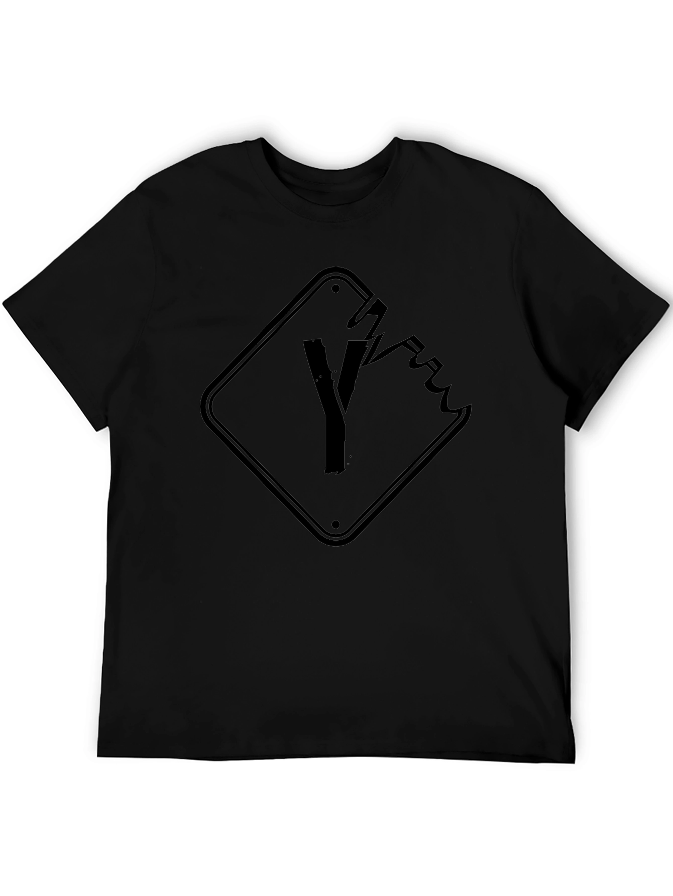 Mens Black Graphic Tee - Broken Road Sign