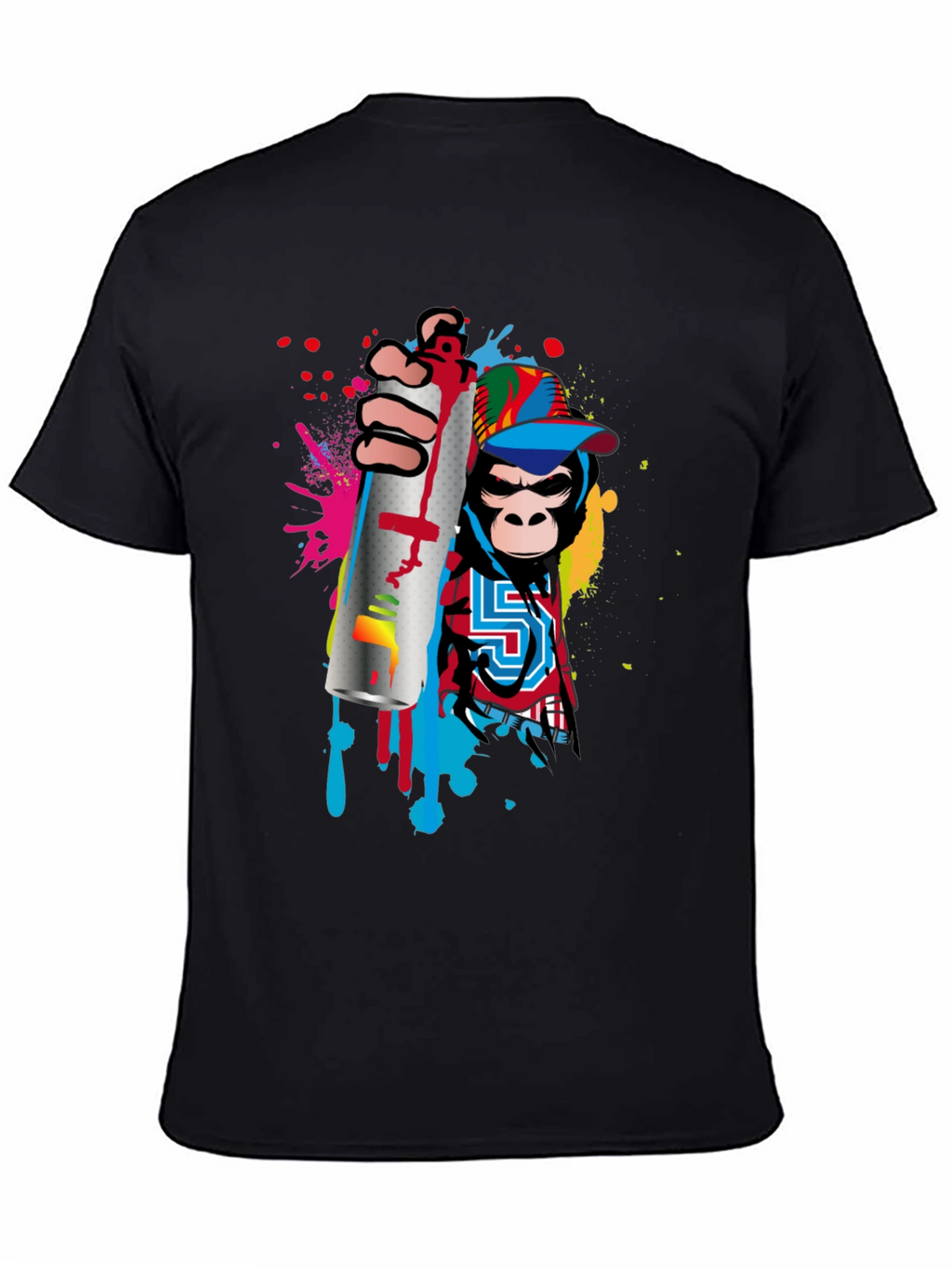 Monkey Graffiti Artist Black T-Shirt