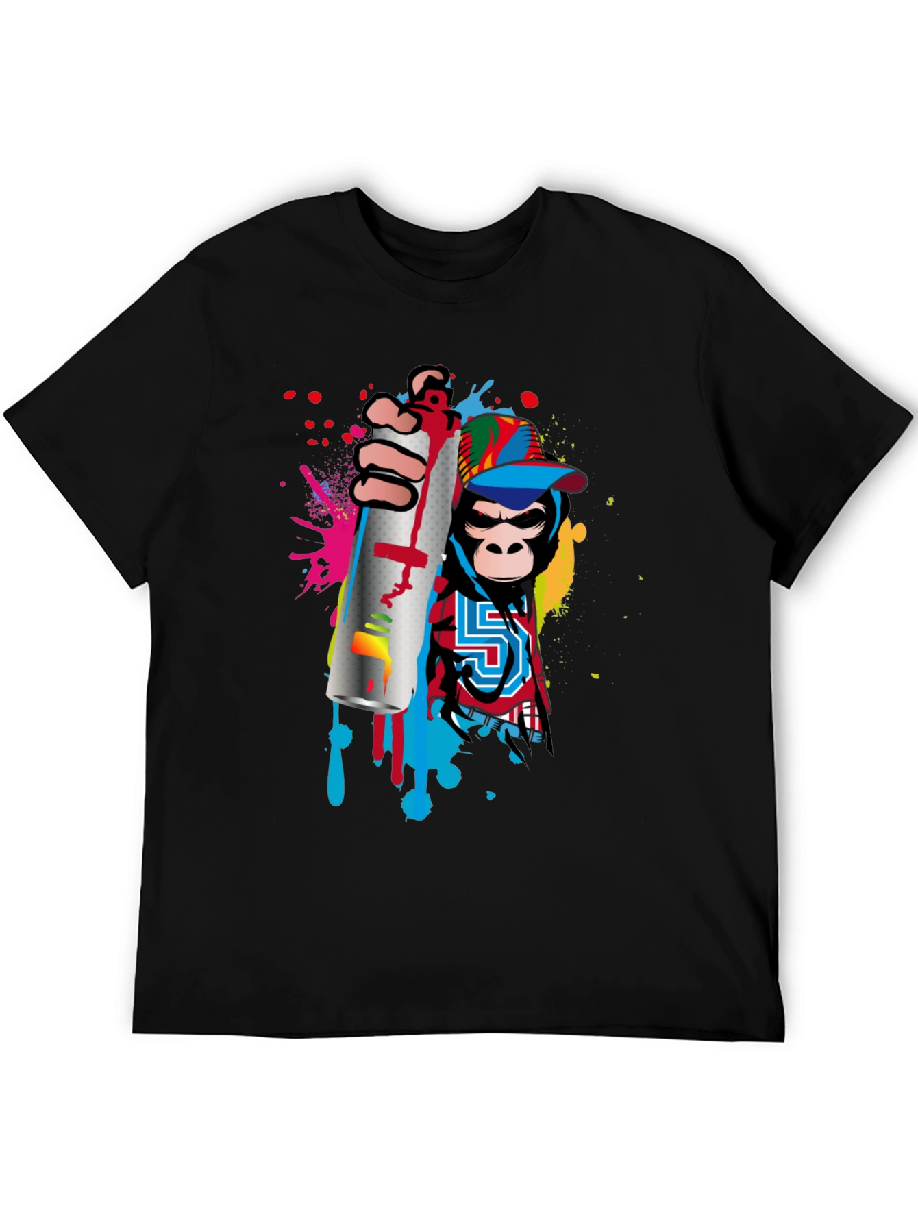 Monkey Graffiti Artist Black T-Shirt