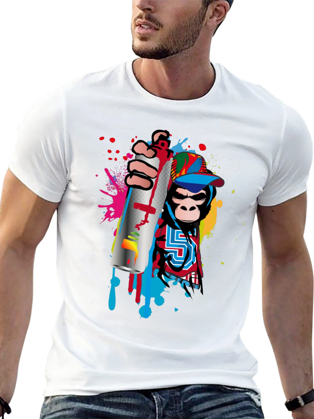 Monkey Graffiti Artist Black T-Shirt