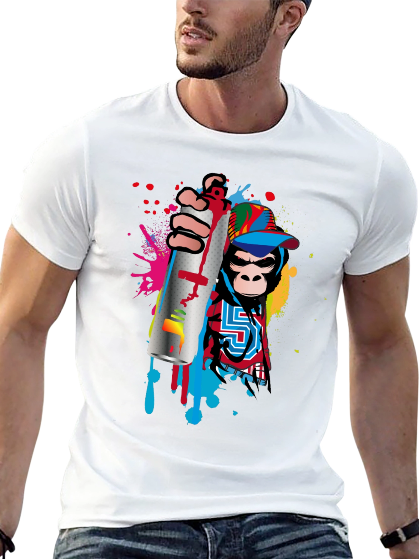 Monkey Graffiti Artist Black T-Shirt