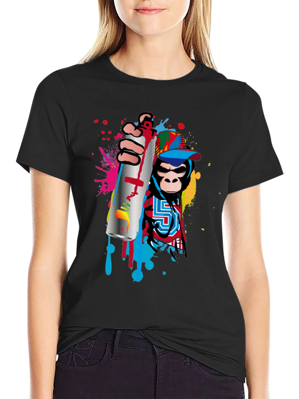 Monkey Graffiti Artist Black T-Shirt