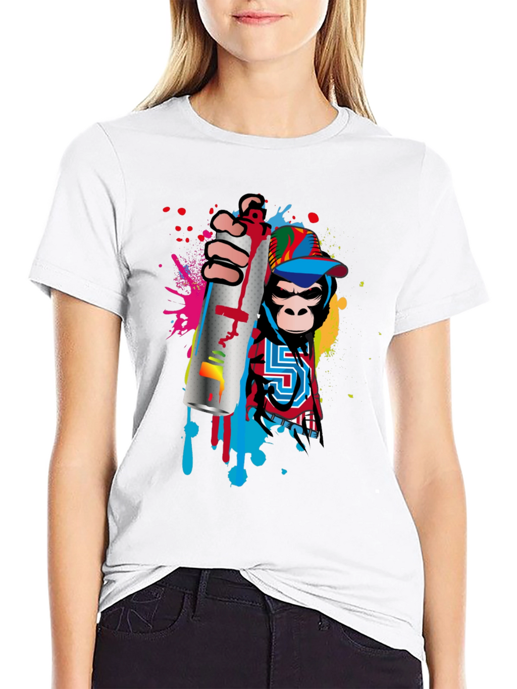 Monkey Graffiti Artist Black T-Shirt