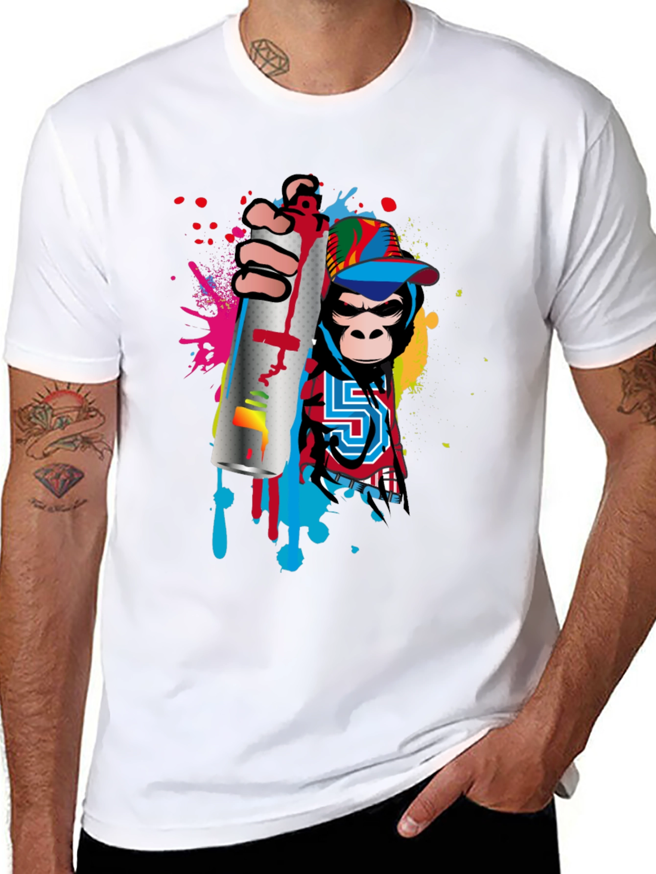 Monkey Graffiti Artist Black T-Shirt
