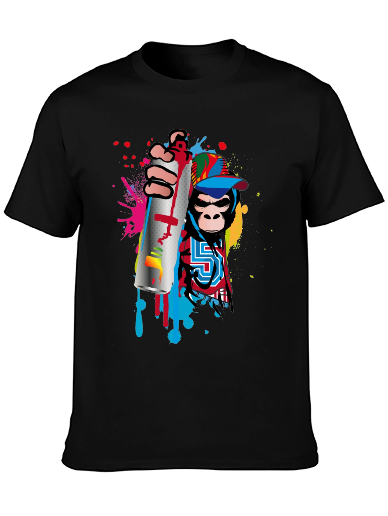 Monkey Graffiti Artist Black T-Shirt