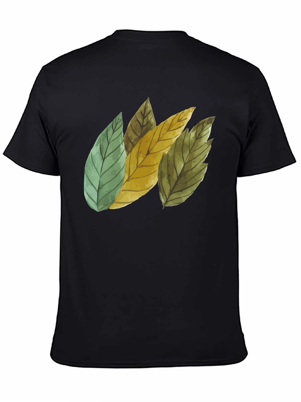 Leaf Design Black Cotton T-Shirt