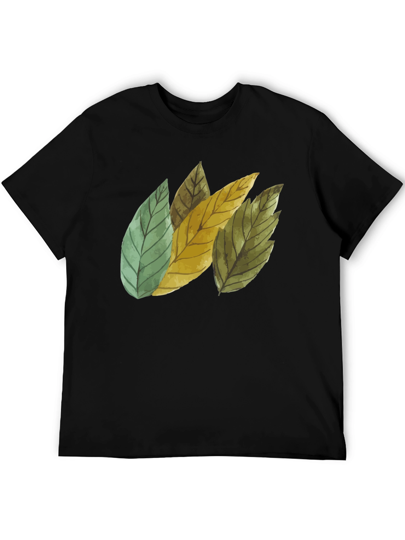 Leaf Design Black Cotton T-Shirt