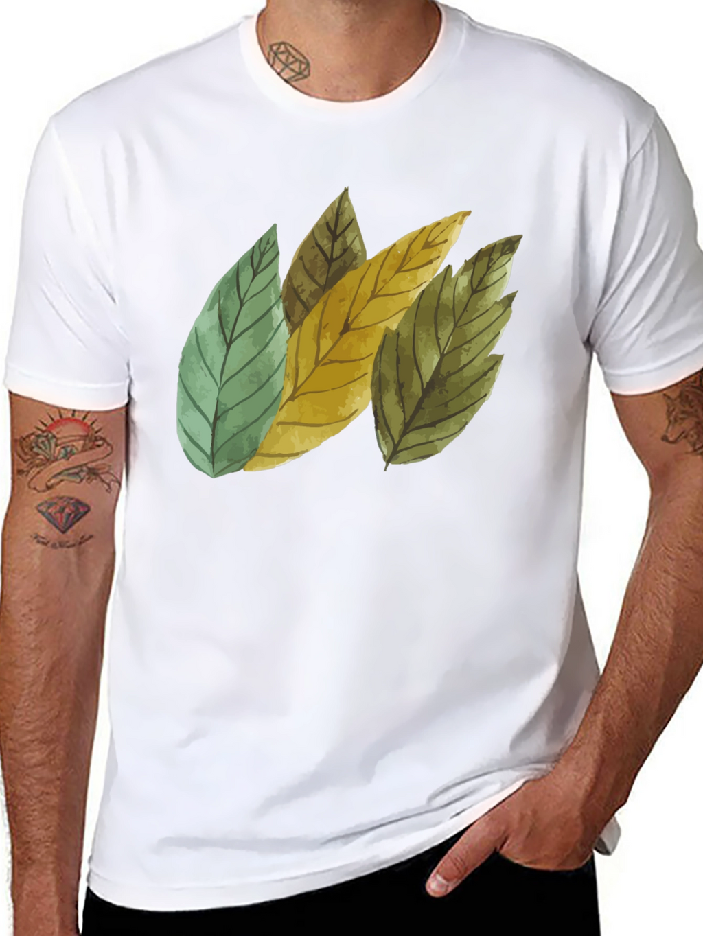 Leaf Design Black Cotton T-Shirt