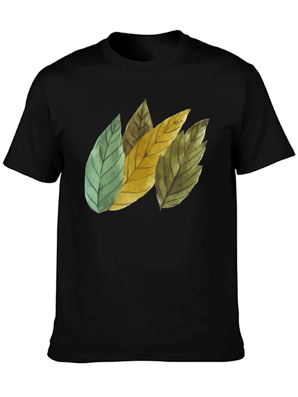 Leaf Design Black Cotton T-Shirt