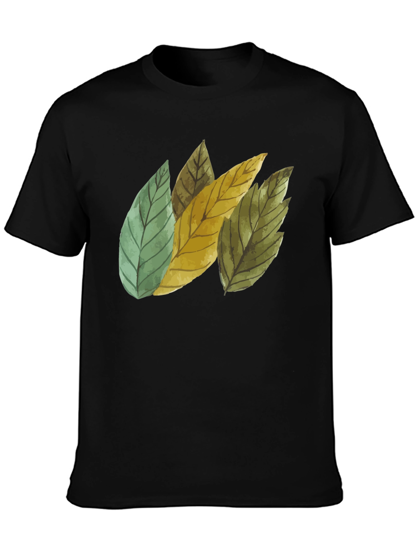Leaf Design Black Cotton T-Shirt