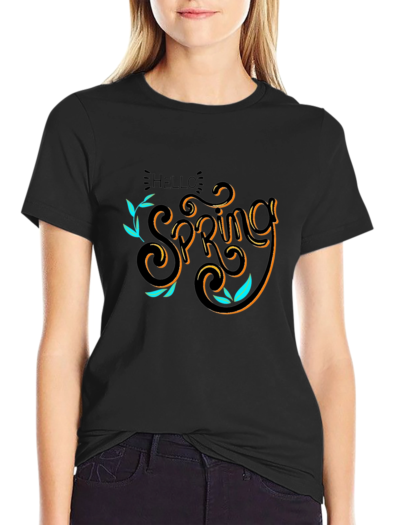 Hello Spring Black T-Shirt Graphic Tee