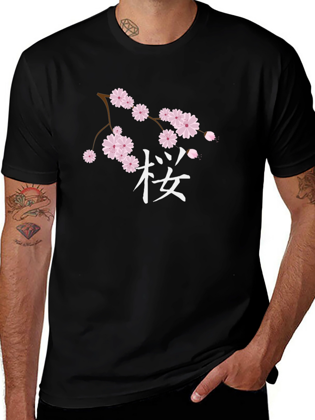 Cherry Blossom Graphic Black T-Shirt