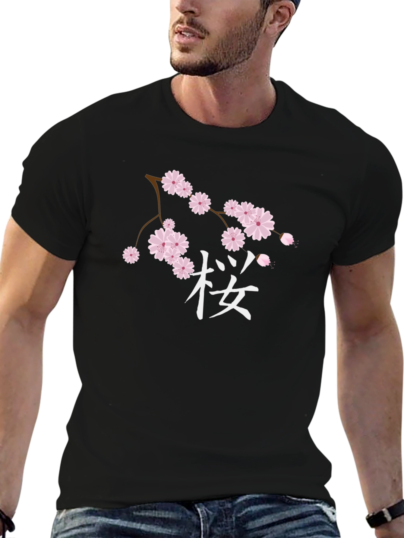 Cherry Blossom Graphic Black T-Shirt