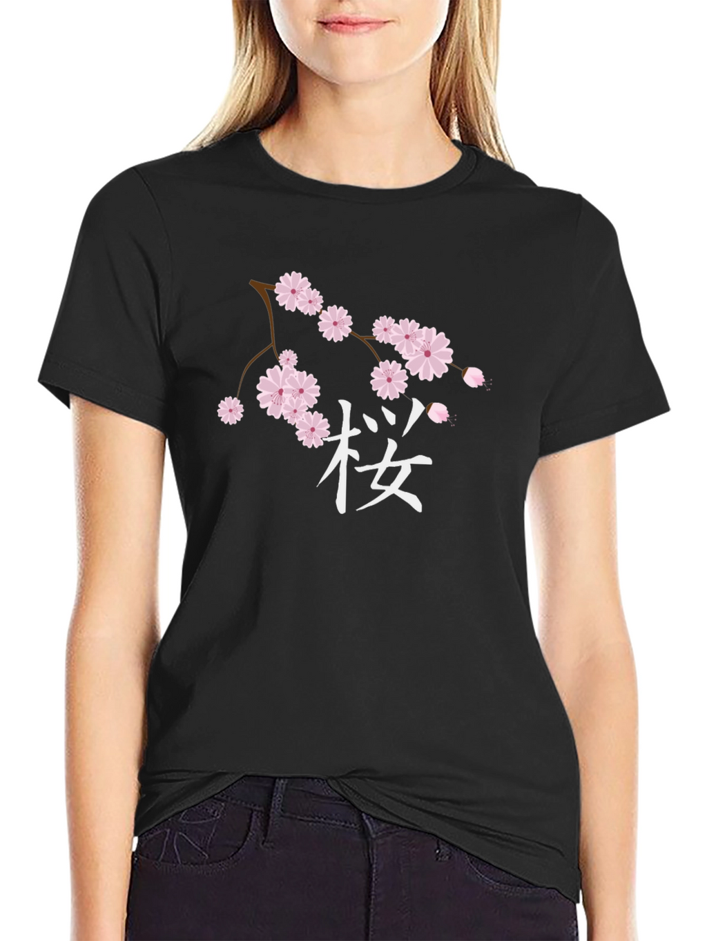 Cherry Blossom Graphic Black T-Shirt