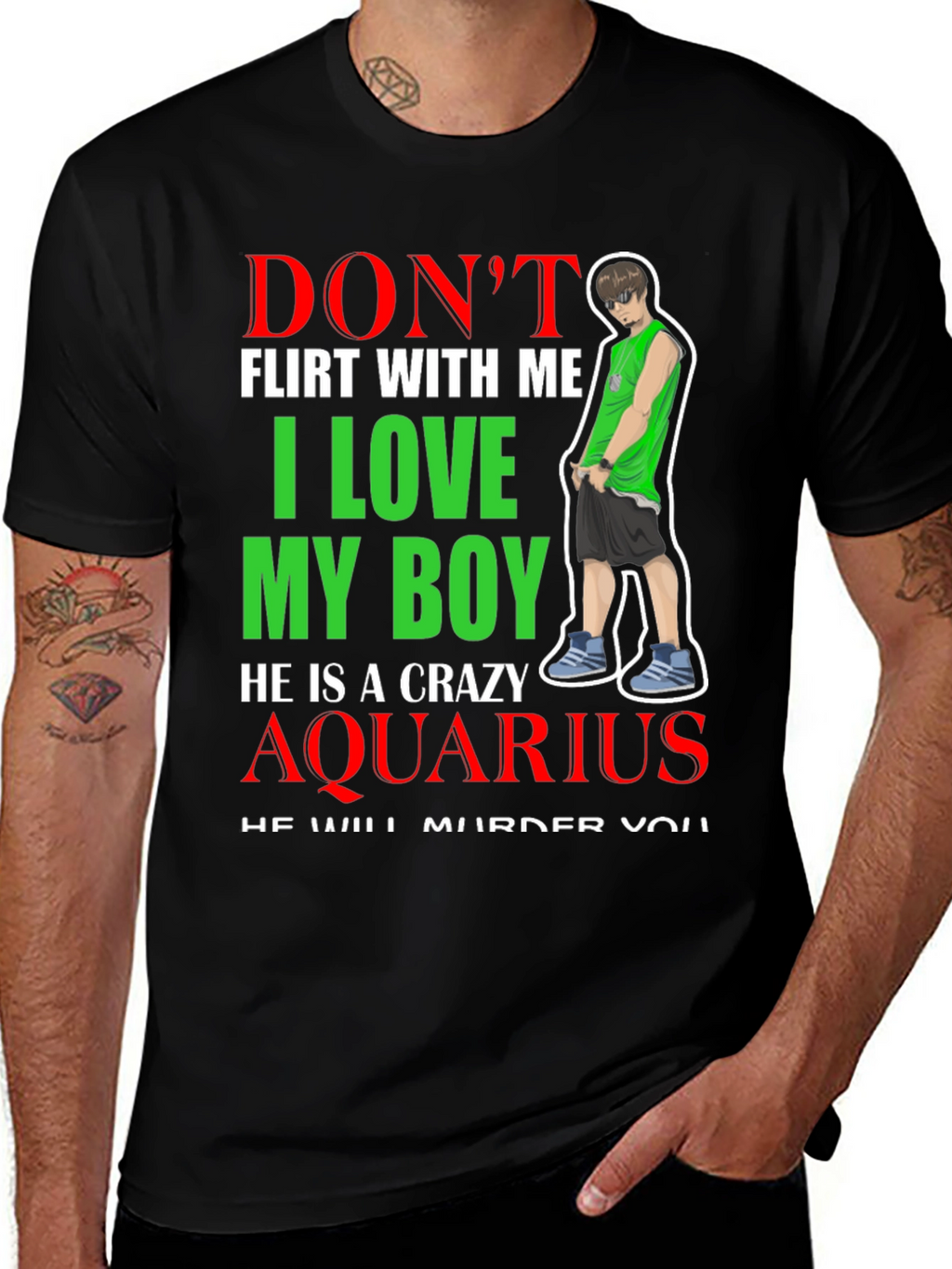 Dont Flirt Crazy Aquarius Boy Graphic Tee