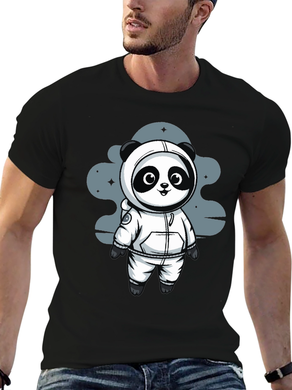 Astronaut Panda Black T-Shirt - Space Adventure!