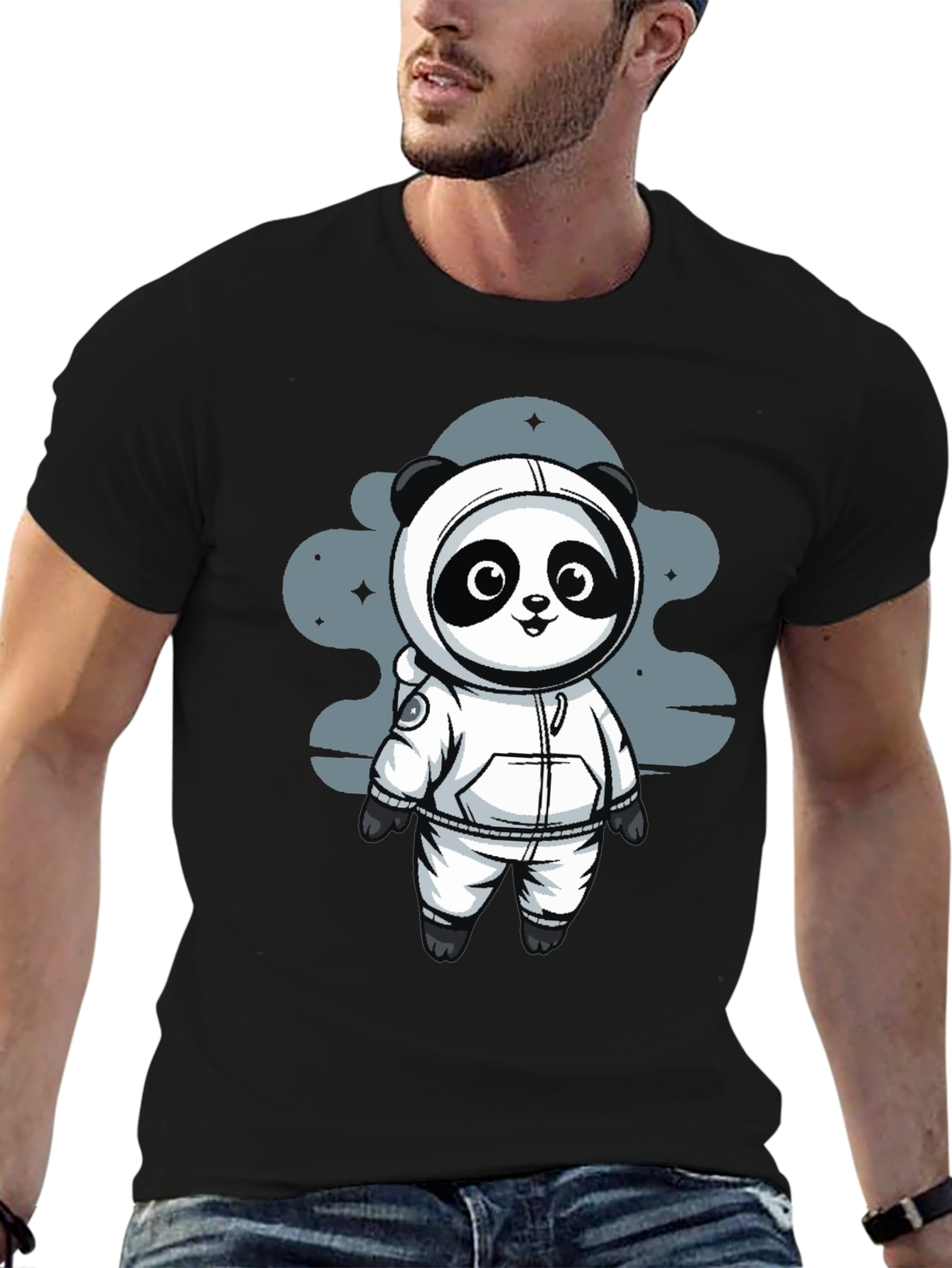 Astronaut Panda Black T-Shirt - Space Adventure!