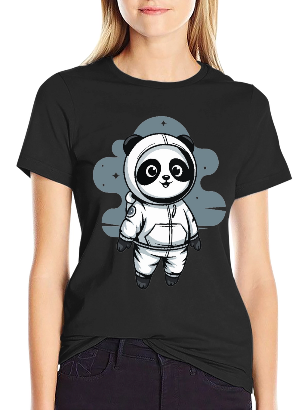 Astronaut Panda Black T-Shirt - Space Adventure!