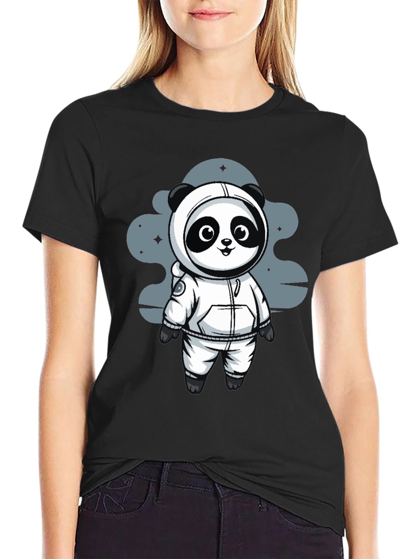 Astronaut Panda Black T-Shirt - Space Adventure!