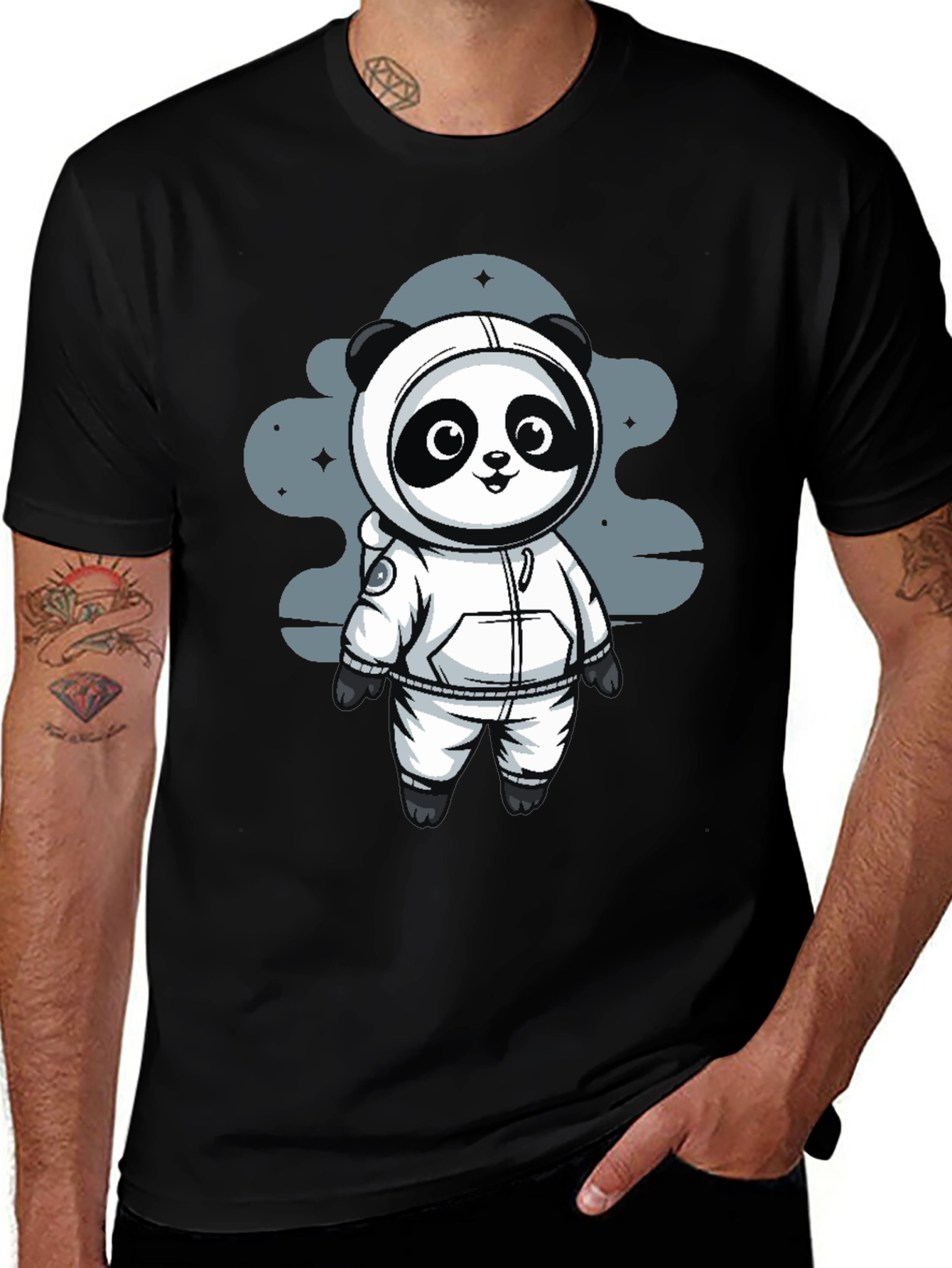 Astronaut Panda Black T-Shirt - Space Adventure!