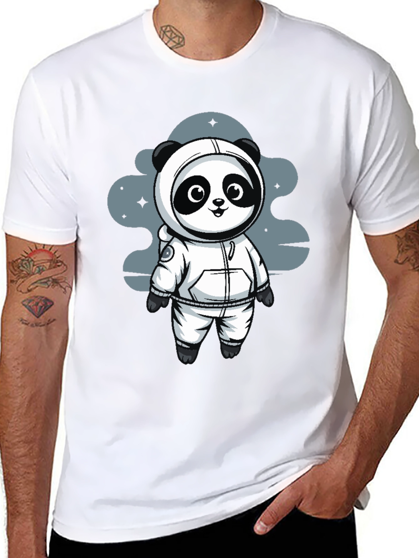 Astronaut Panda Black T-Shirt - Space Adventure!