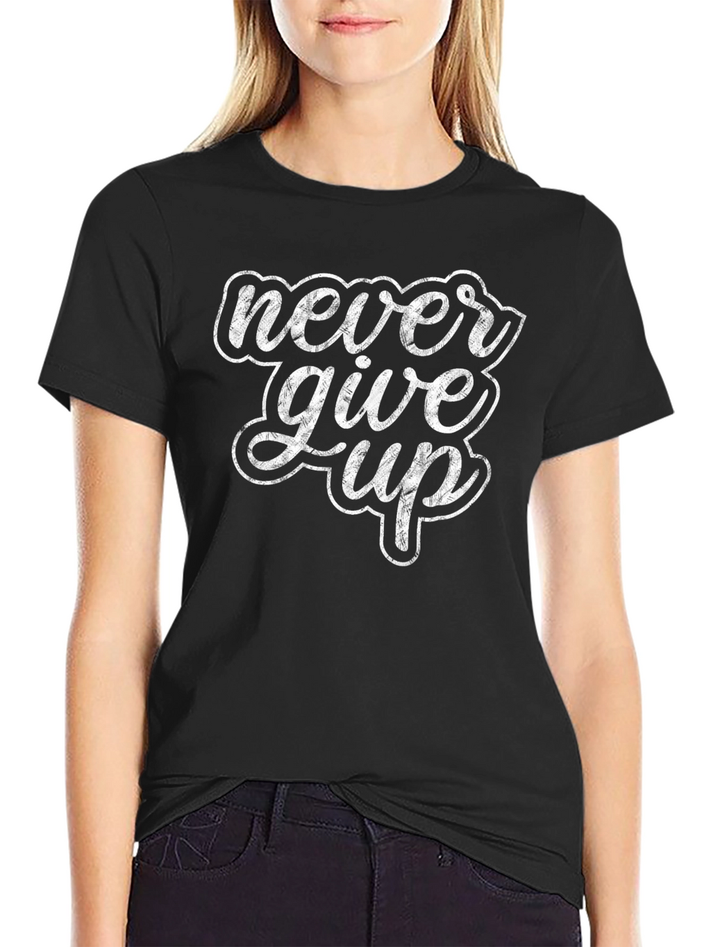 Never Give Up Graphic Print T-Shirt