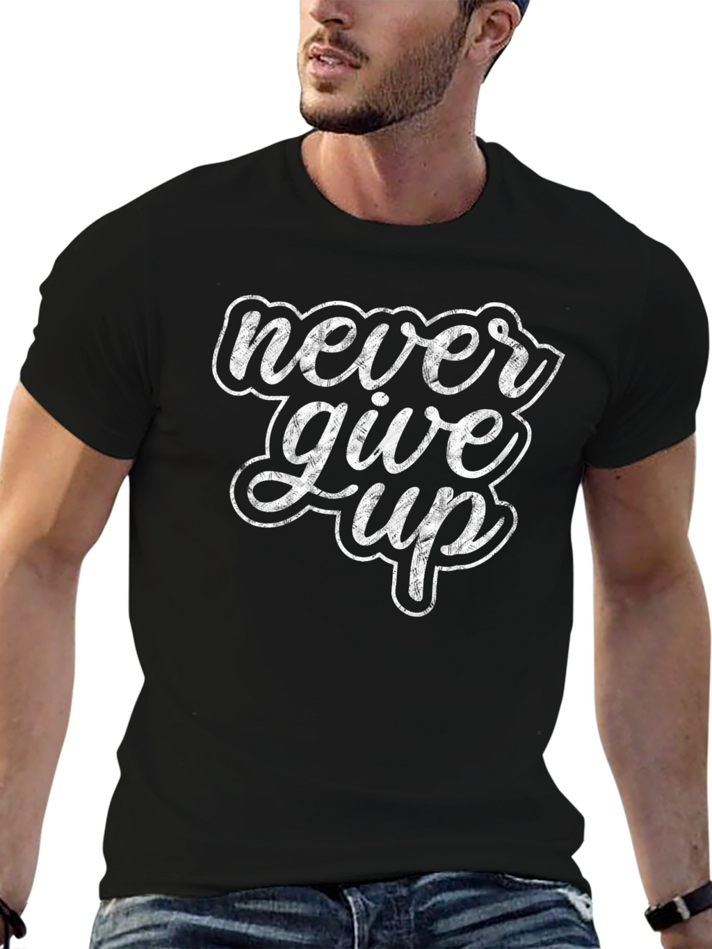 Never Give Up Graphic Print T-Shirt