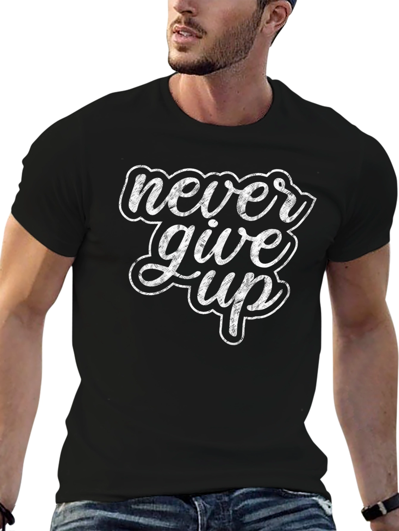 Never Give Up Graphic Print T-Shirt