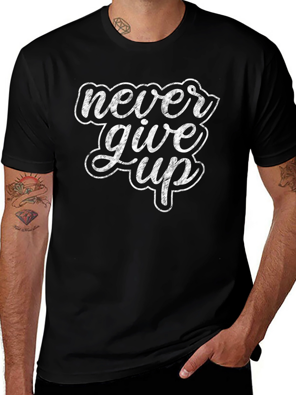 Never Give Up Graphic Print T-Shirt