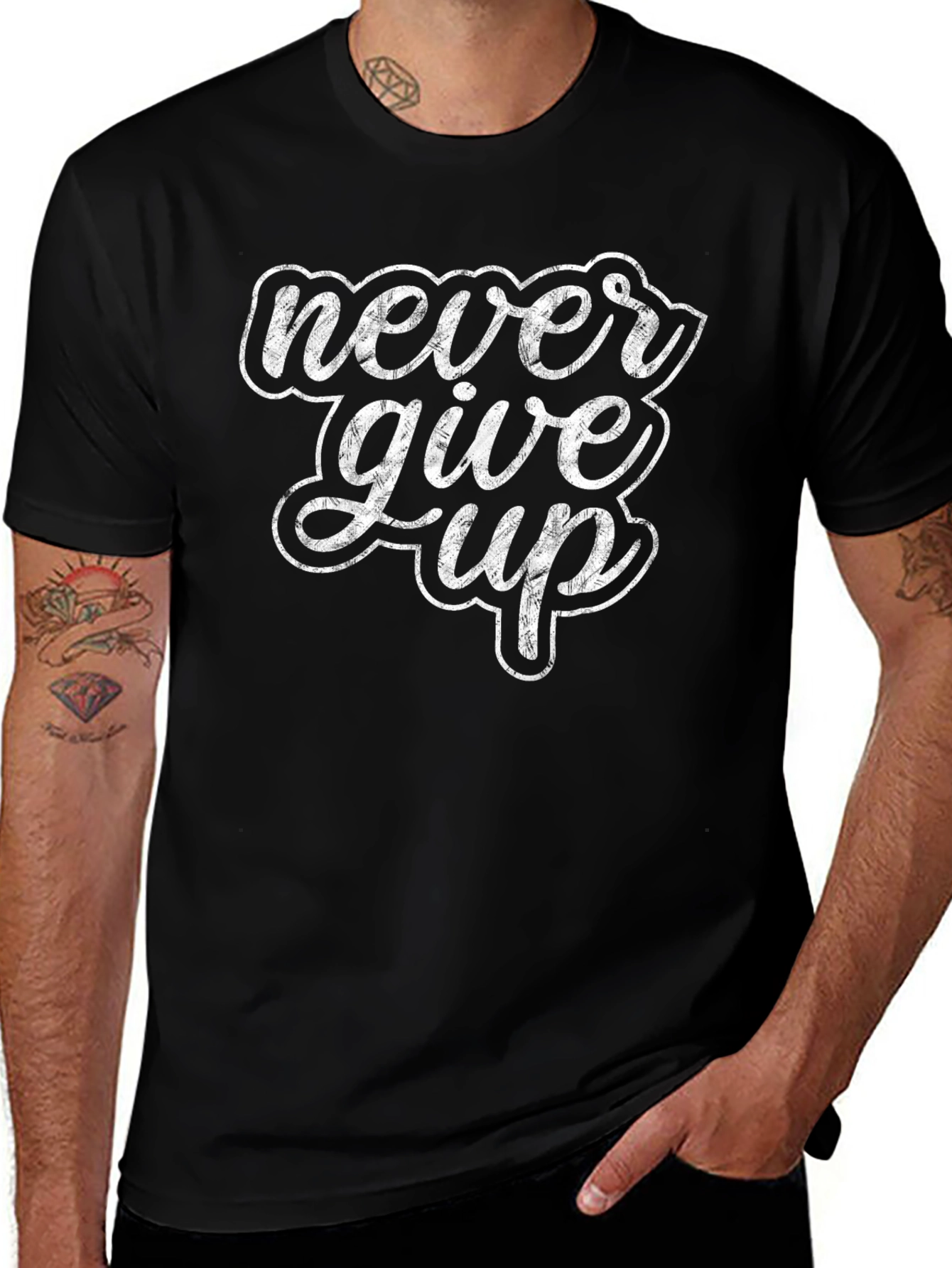 Never Give Up Graphic Print T-Shirt