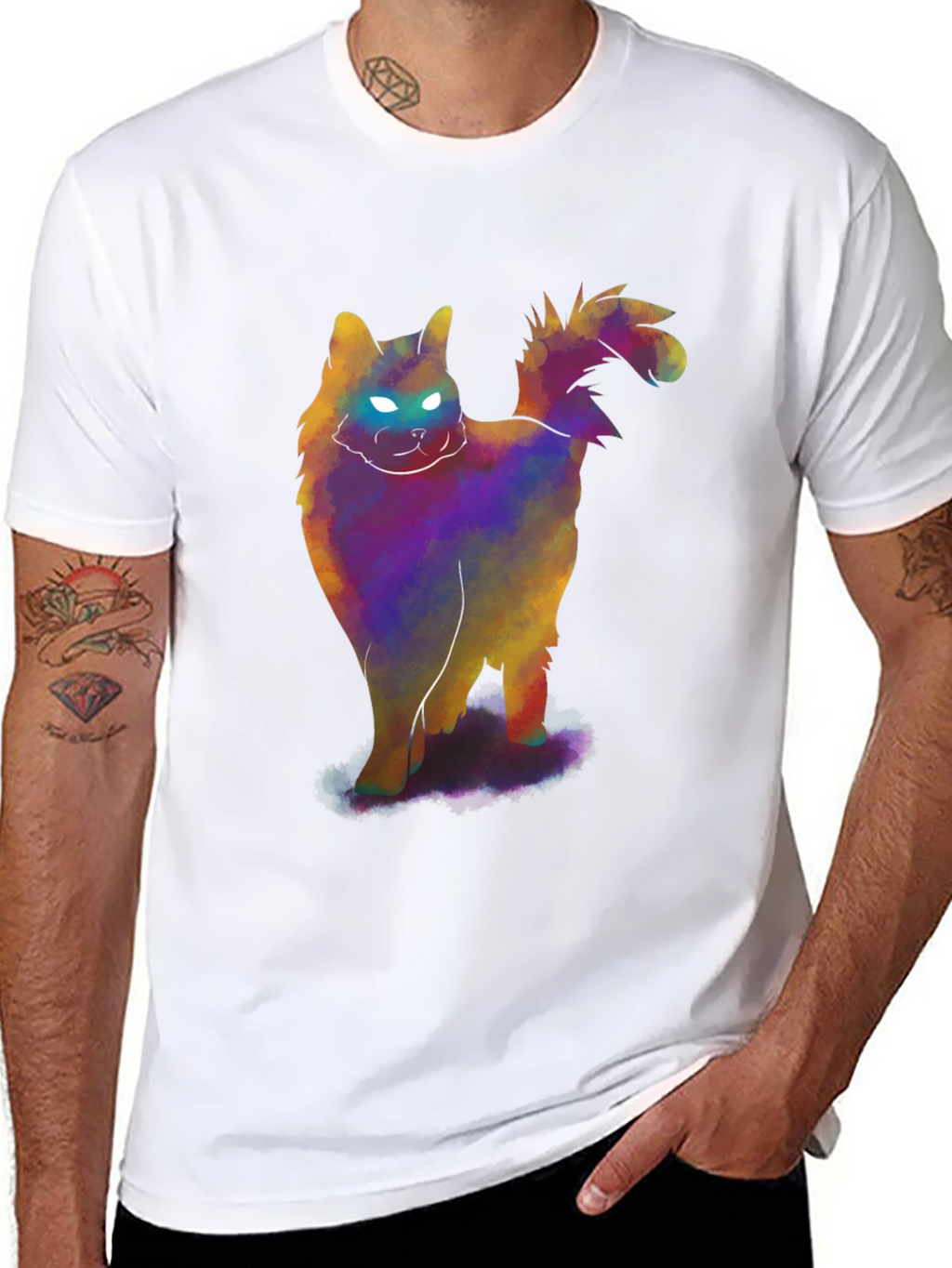 Glowing Cat T-Shirt - Mens Black Tee