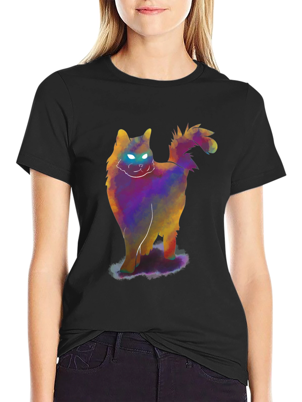 Glowing Cat T-Shirt - Mens Black Tee