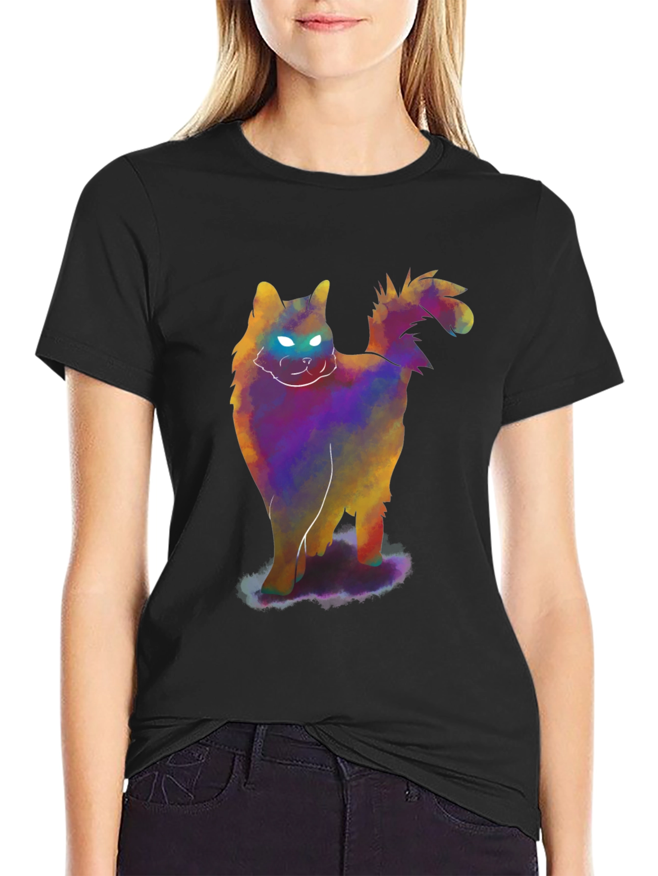 Glowing Cat T-Shirt - Mens Black Tee