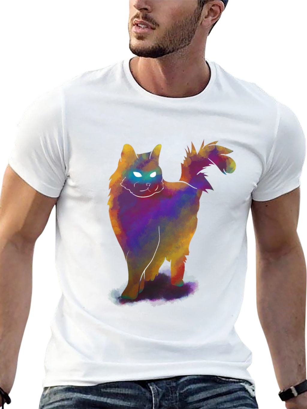 Glowing Cat T-Shirt - Mens Black Tee