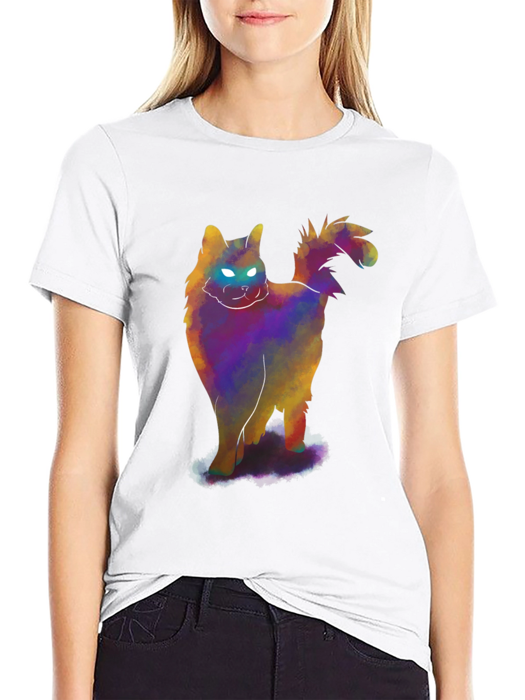 Glowing Cat T-Shirt - Mens Black Tee