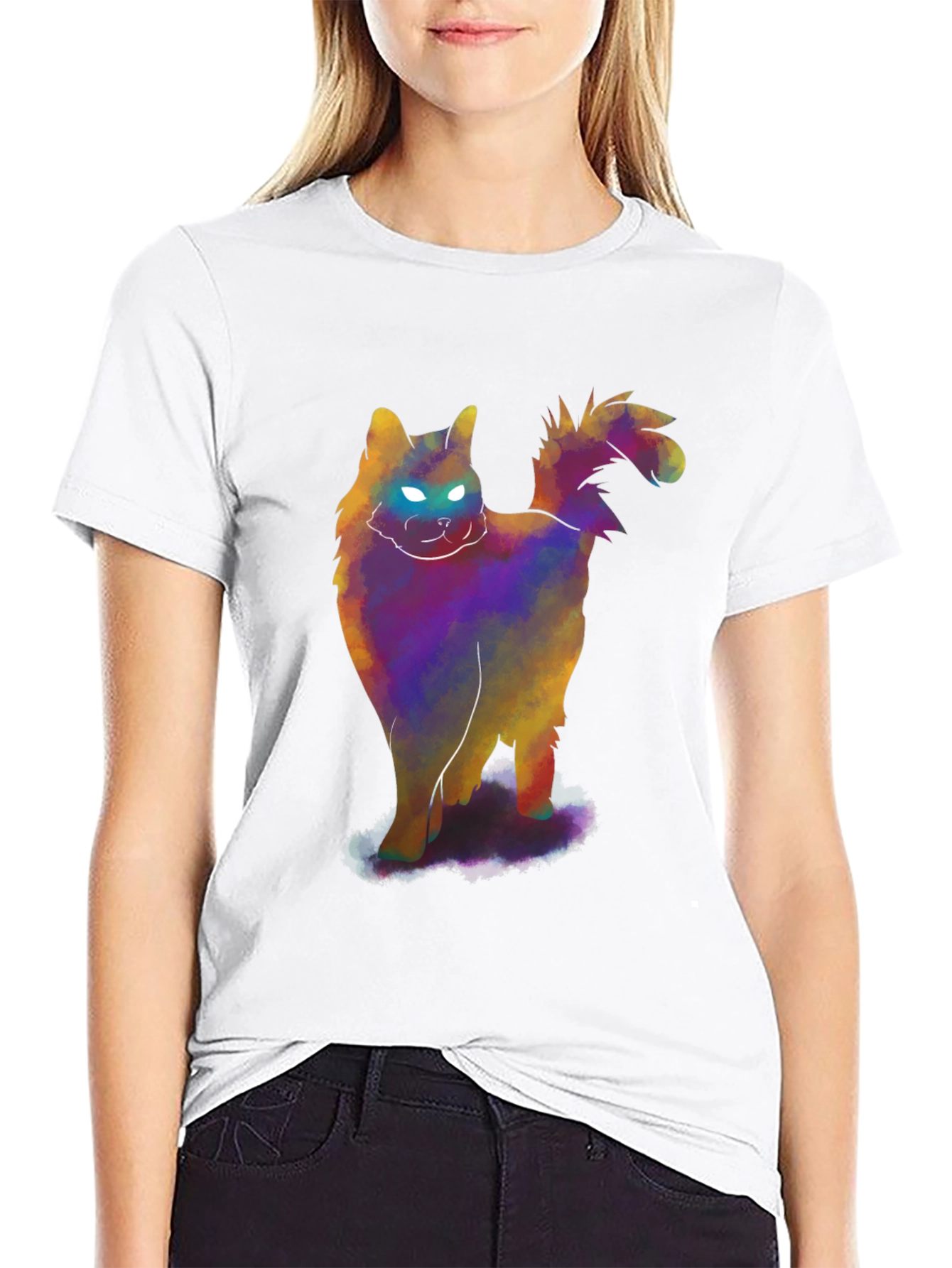 Glowing Cat T-Shirt - Mens Black Tee