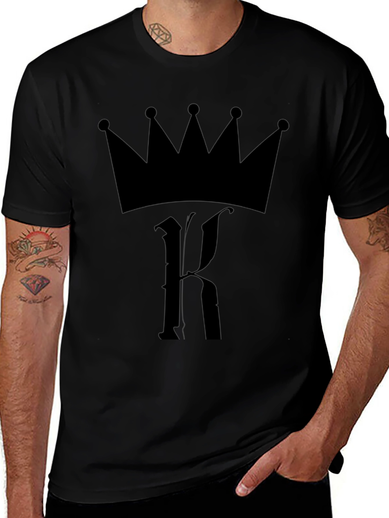 King Crown Initial K Black T-Shirt - Urban Style