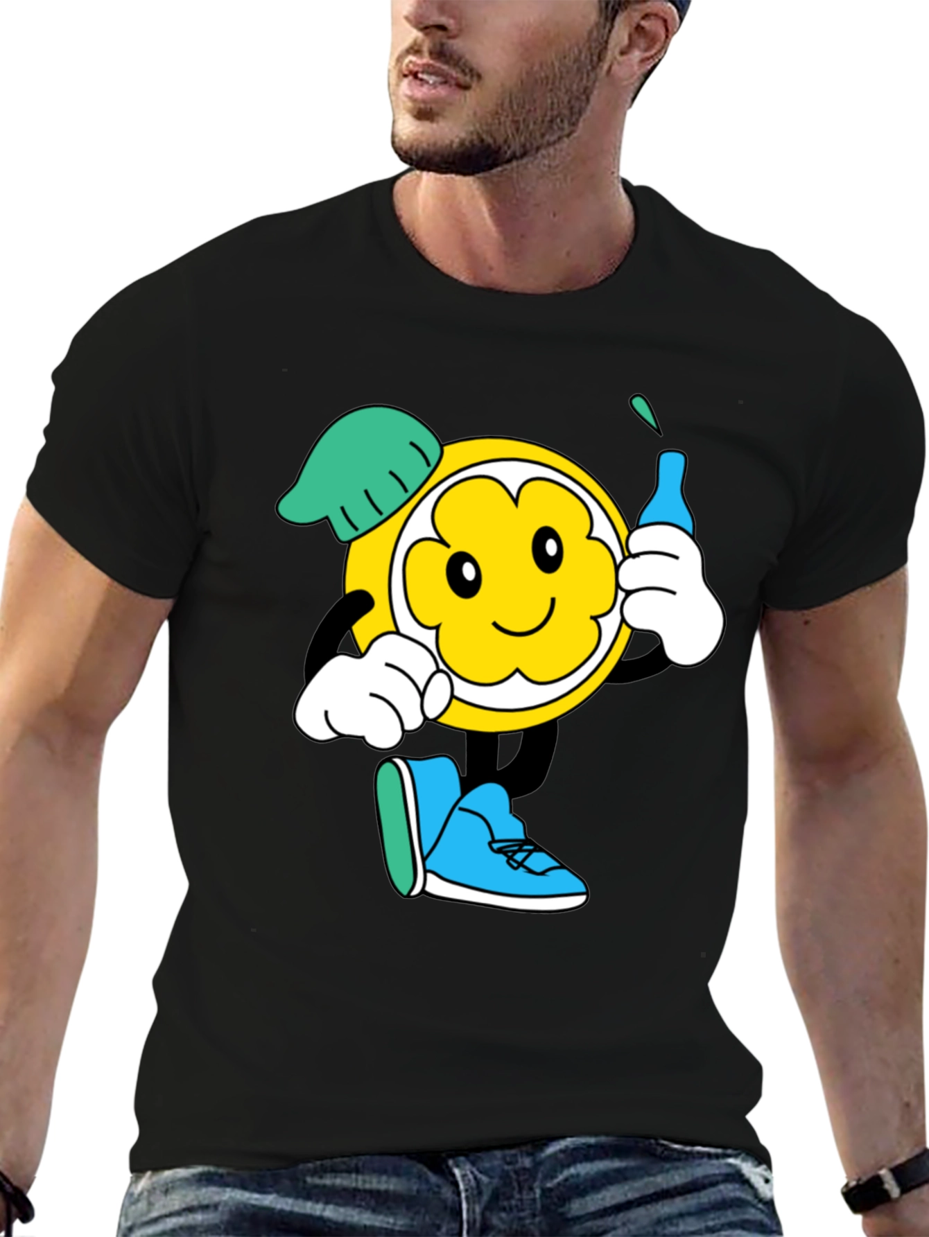 Cartoon Character Graphic Black T-Shirt