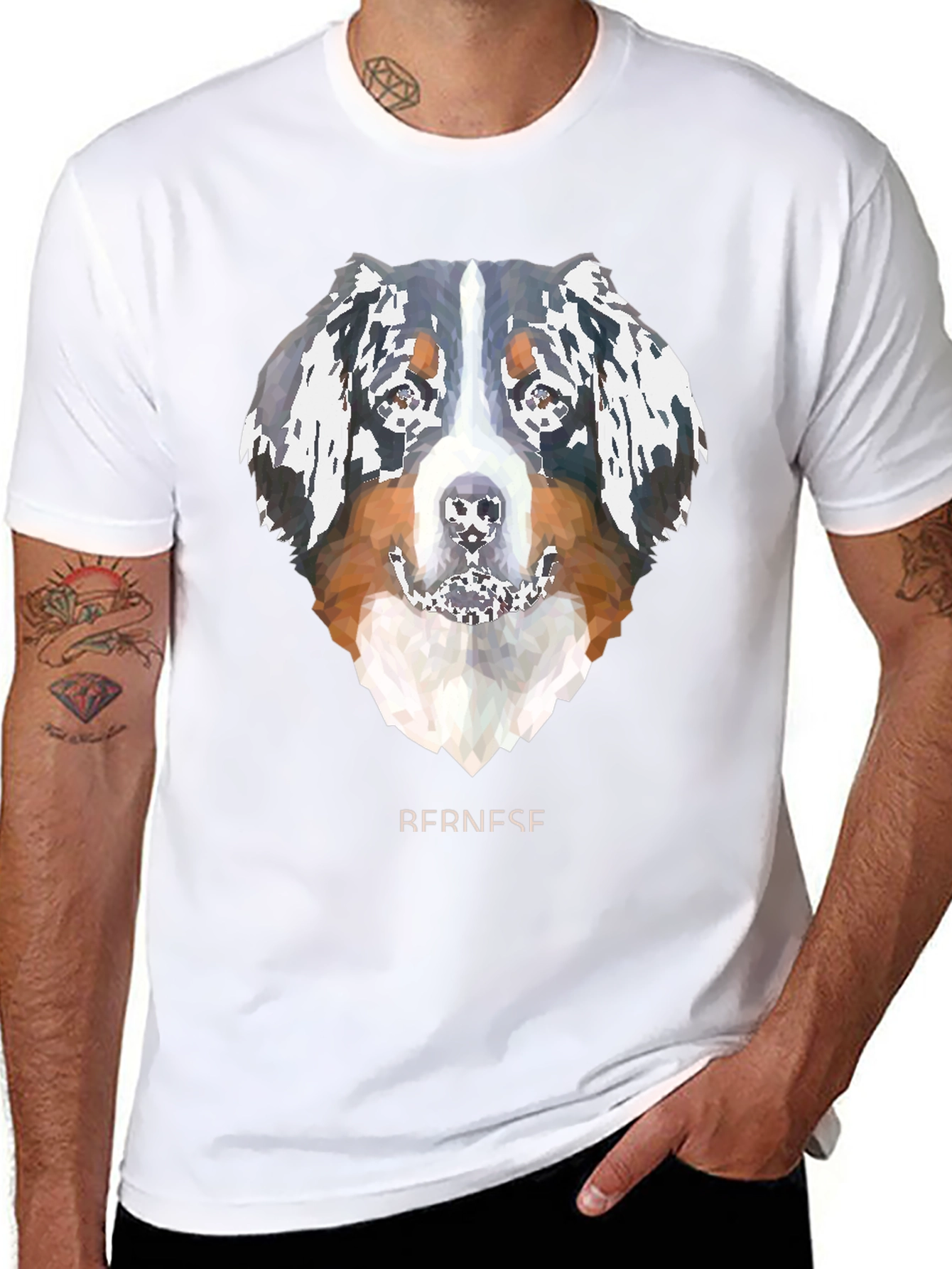 Geometric Bernese Mountain Dog Graphic Tee - Black