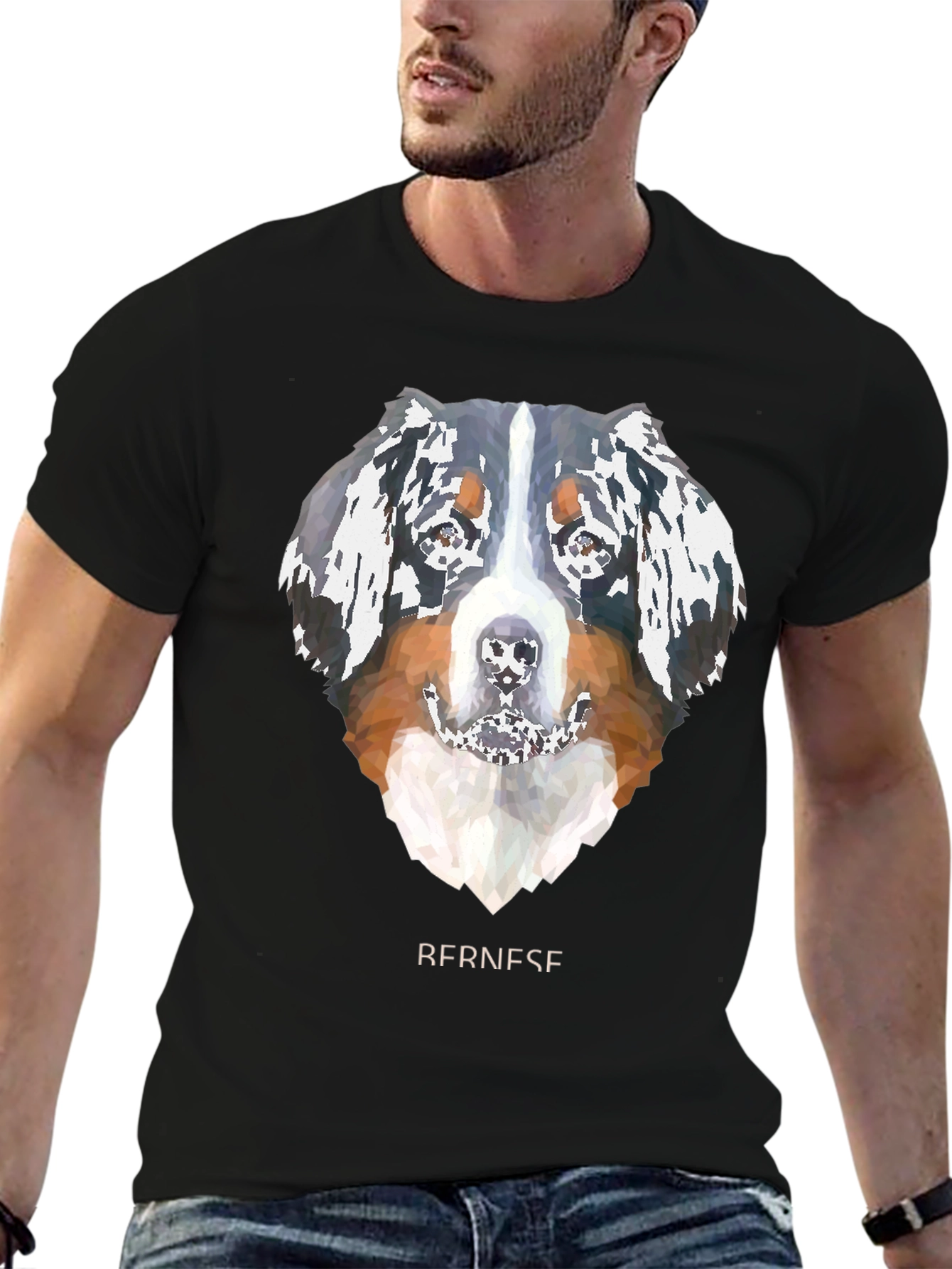 Geometric Bernese Mountain Dog Graphic Tee - Black