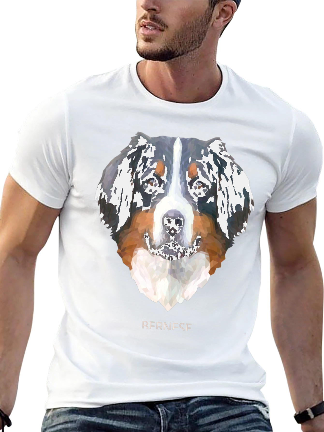 Geometric Bernese Mountain Dog Graphic Tee - Black