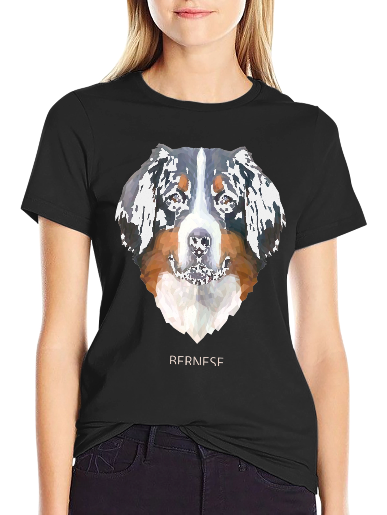 Geometric Bernese Mountain Dog Graphic Tee - Black