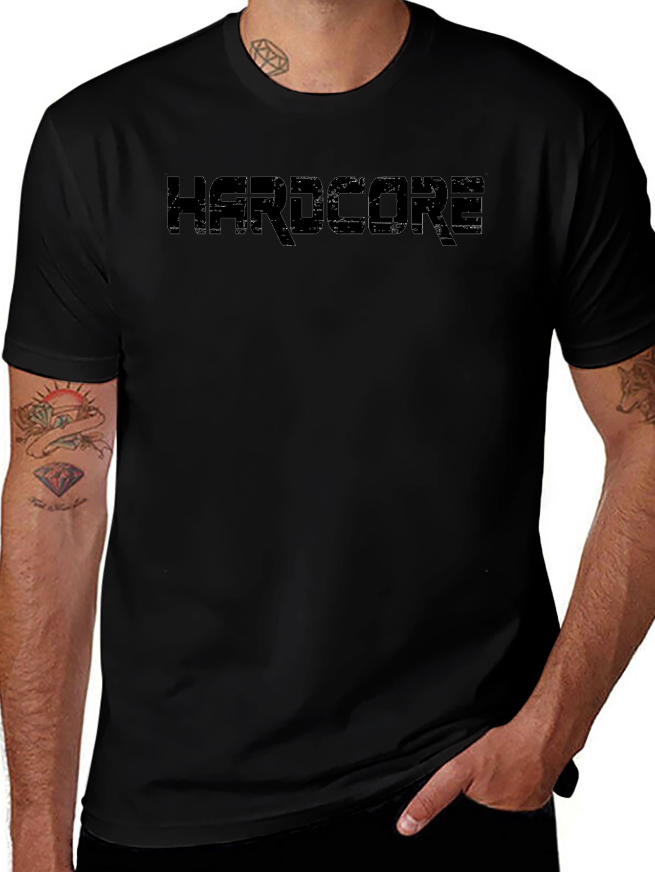 Hardcore Black Graphic Tee - Mens Crew Neck