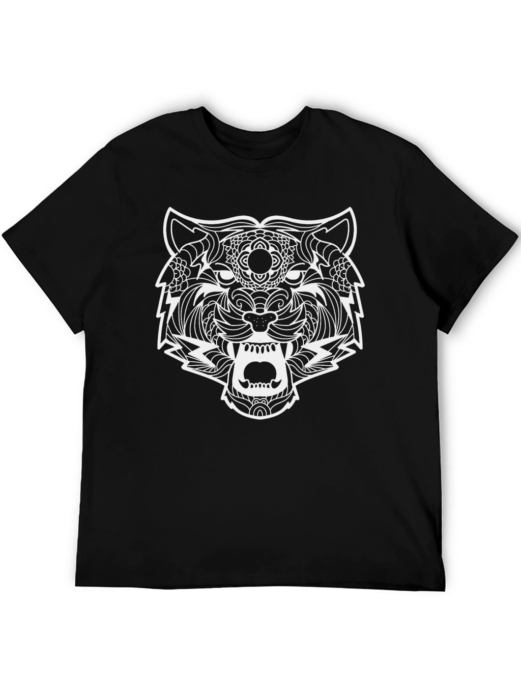 Black T-Shirt with Ornate Tiger Graphic