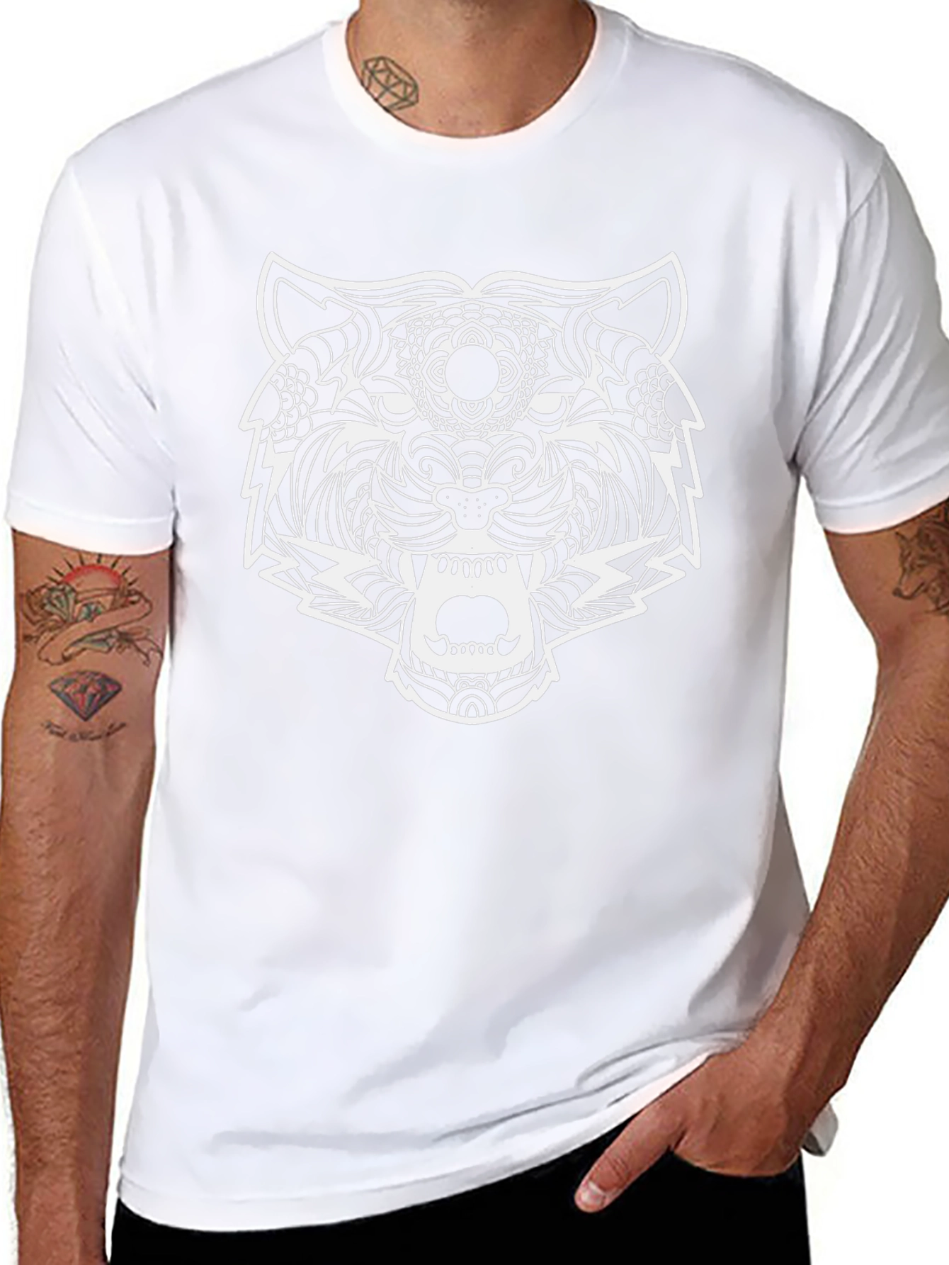 Black T-Shirt with Ornate Tiger Graphic