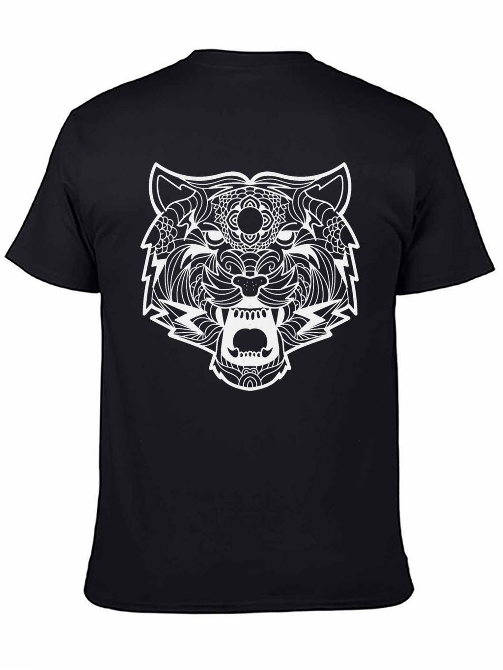 Black T-Shirt with Ornate Tiger Graphic