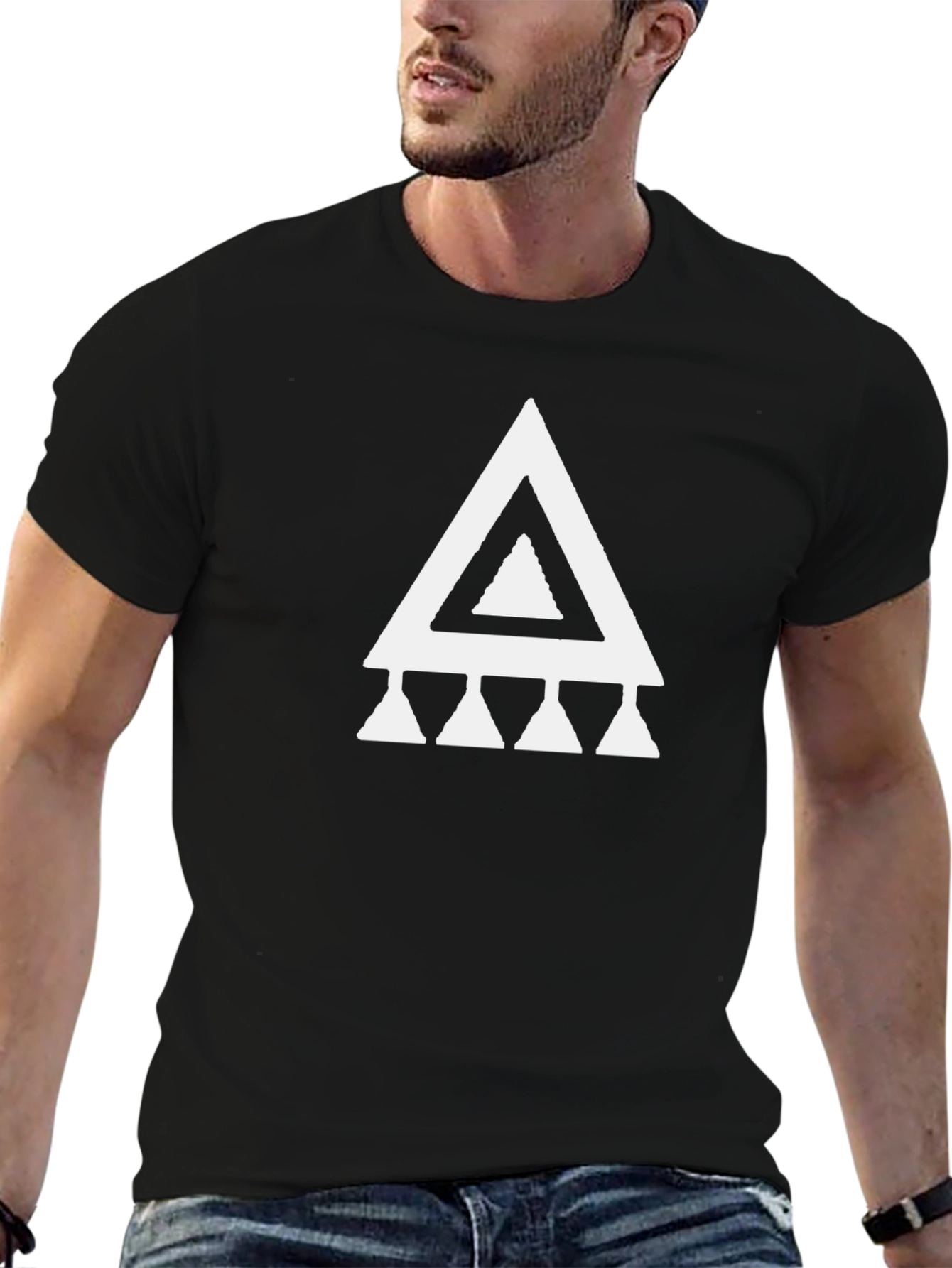 Geometric Triangle Graphic Tee - Black
