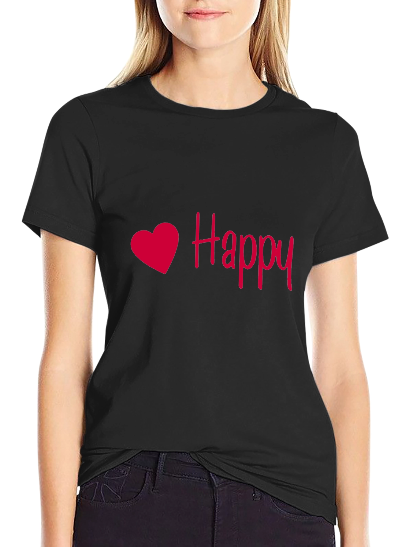 Happy Heart Black T-Shirt - Soft & Stylish