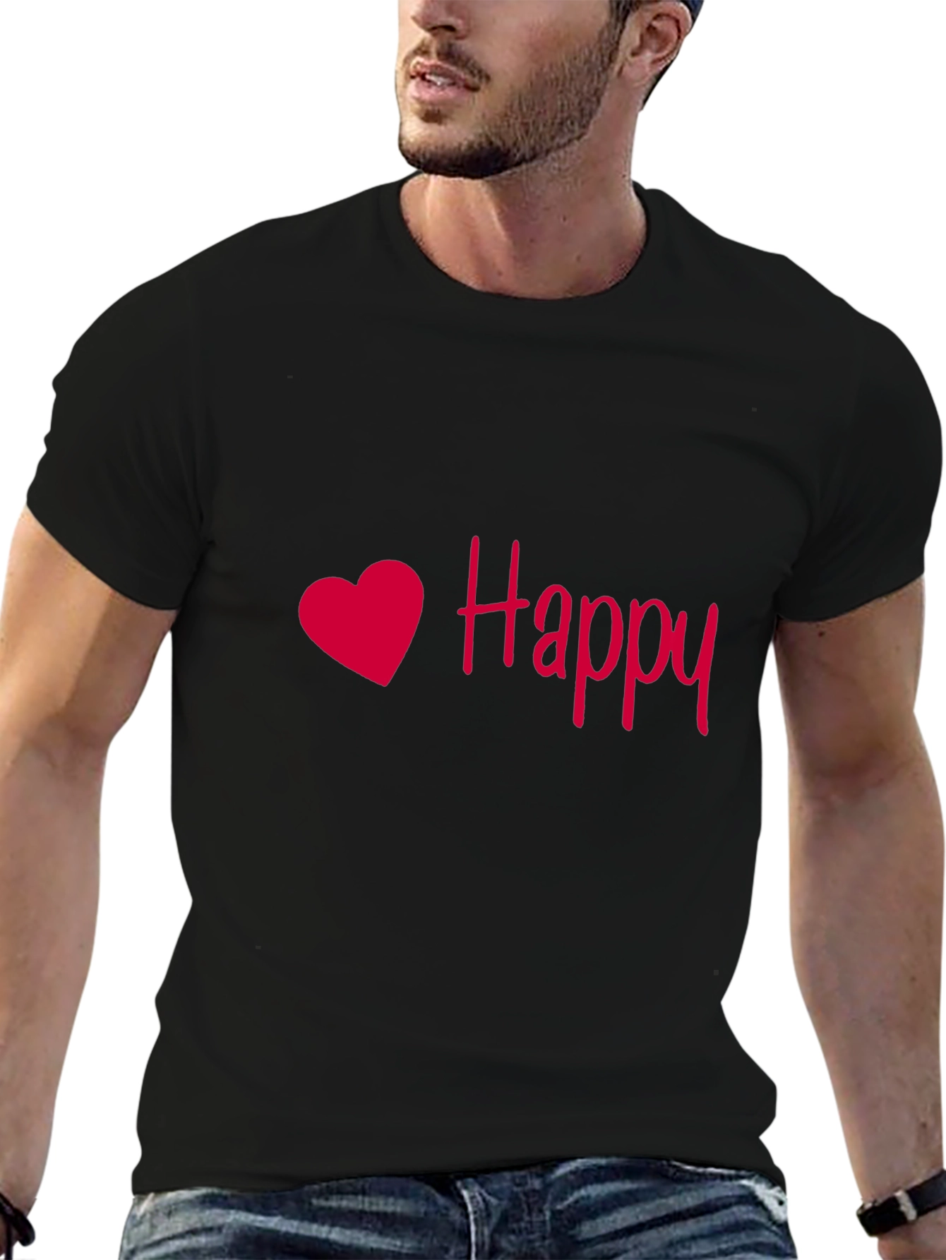 Happy Heart Black T-Shirt - Soft & Stylish